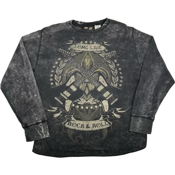 VTG y2k Men's No Boundaries Thermal 'Long Live Rock & Roll' Long Sleeve Shirt XL - Picture 1 of 5